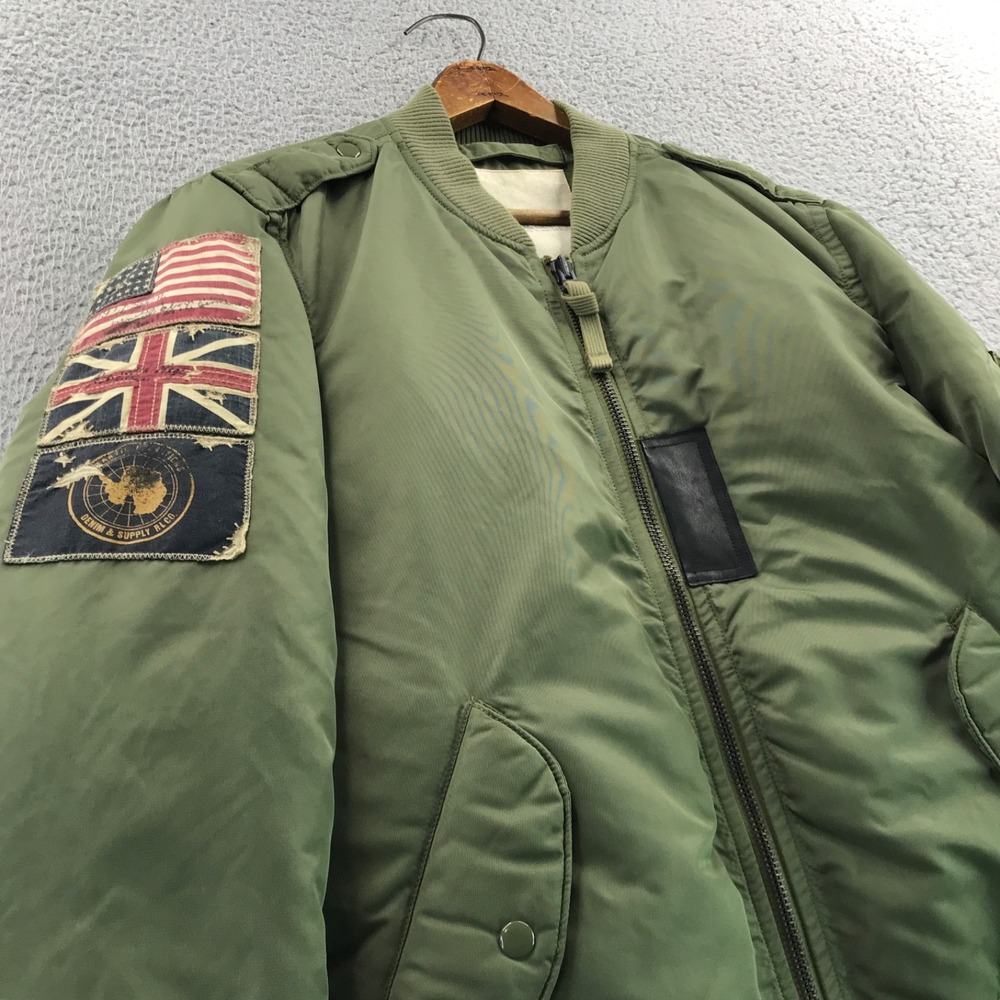 VTG Denim Supply Ralph Lauren Jacket Mens L Green Flag MA-1 Flight Bomber Down